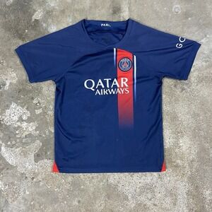 Paris‎ Saint-Germain Mbappé #7 Youth Size 28 Soccer Jersey Blue Qatar Airways